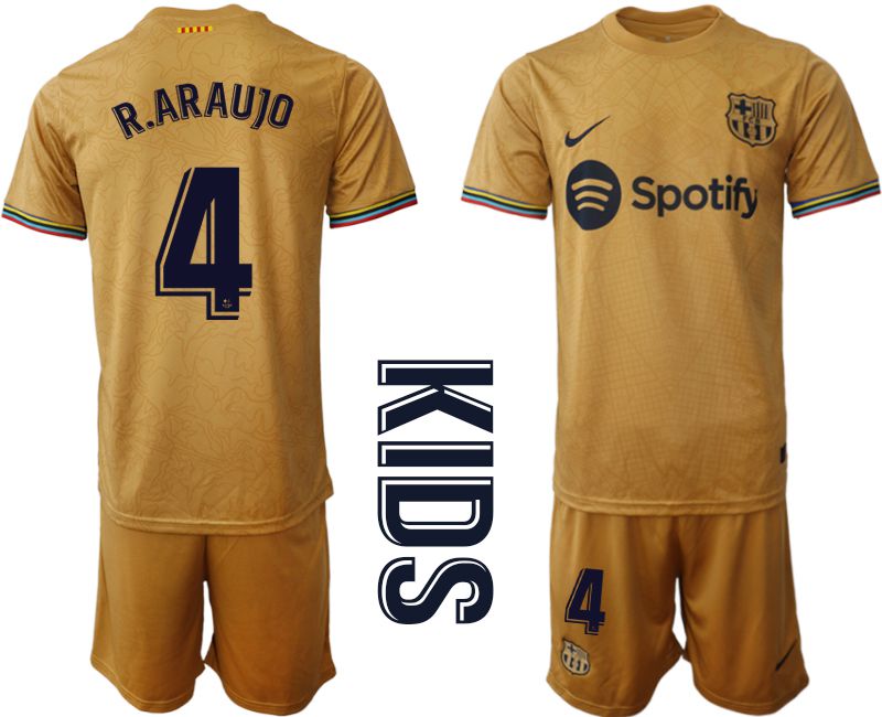 Youth 2022-2023 Club Barcelona away yellow #4 Soccer Jersey